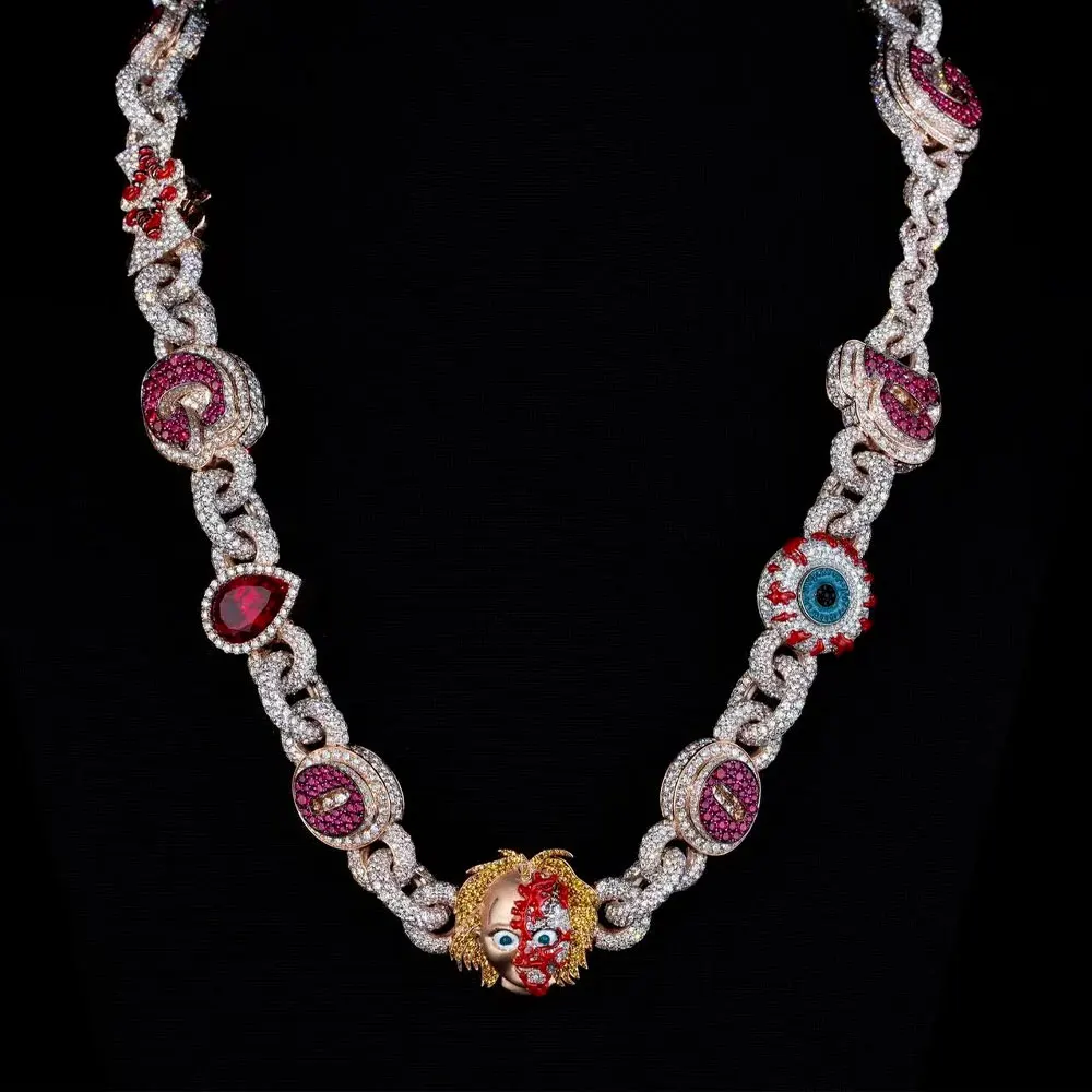 LYEE CYEE with facial design and ruby embellishment letter pendant, hip-hop style, men's and women's street party style can be paired with Cuban chain necklace anniversary gift Valentine's Day gift Birthday/holiday jewelry Unique jewelry