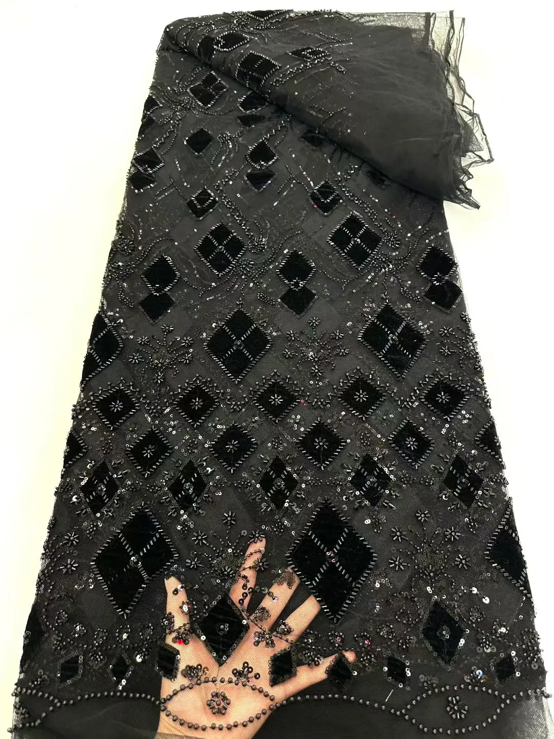 

Nigerian Velvet Embroidery Lace Fabric, African, French Sequin, Beaded Tulle, Dress Sewing, New, 2025 Velvet Lace Fabric ,M18-1