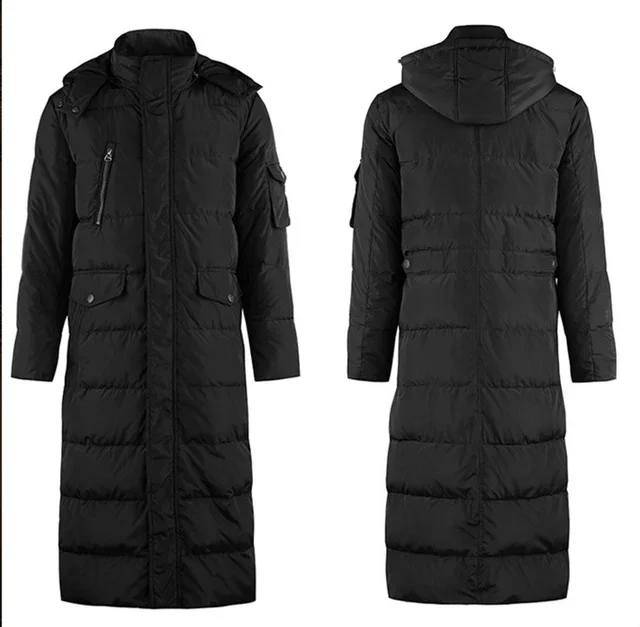 European Plus Size Men Long Down Coat Outwear Warm Jacket with Hood Thick Winter Parkas Snow Coats Waterproof Male