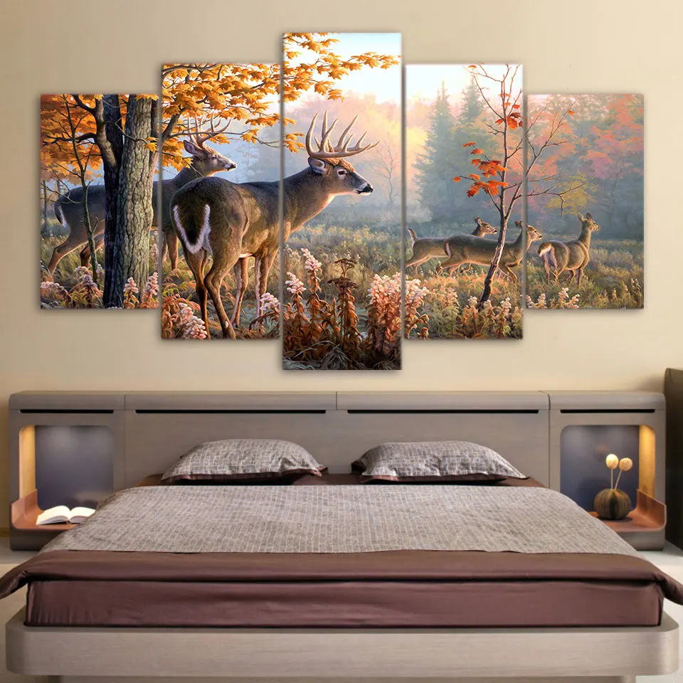 

Lanscape Poster 5 Pieces Wall Art Canvas Forest Deer Decor Painting Living Room Picture Print Bedroom Mural Home Decoration