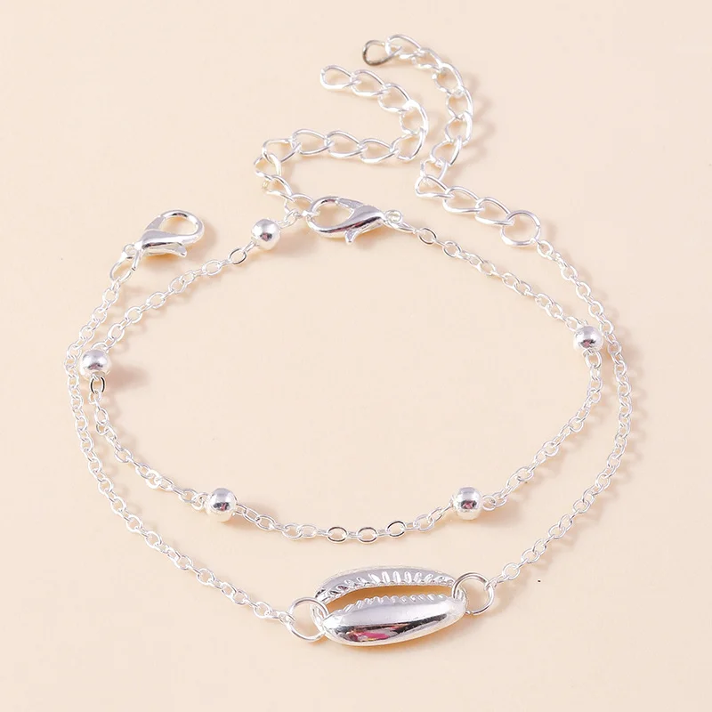 Aihua Shiny Silver Color Summer Beach Shell Bracelet for Women Trend Beads Chain Bracelets Wristband Vacation Jewelry Gifts