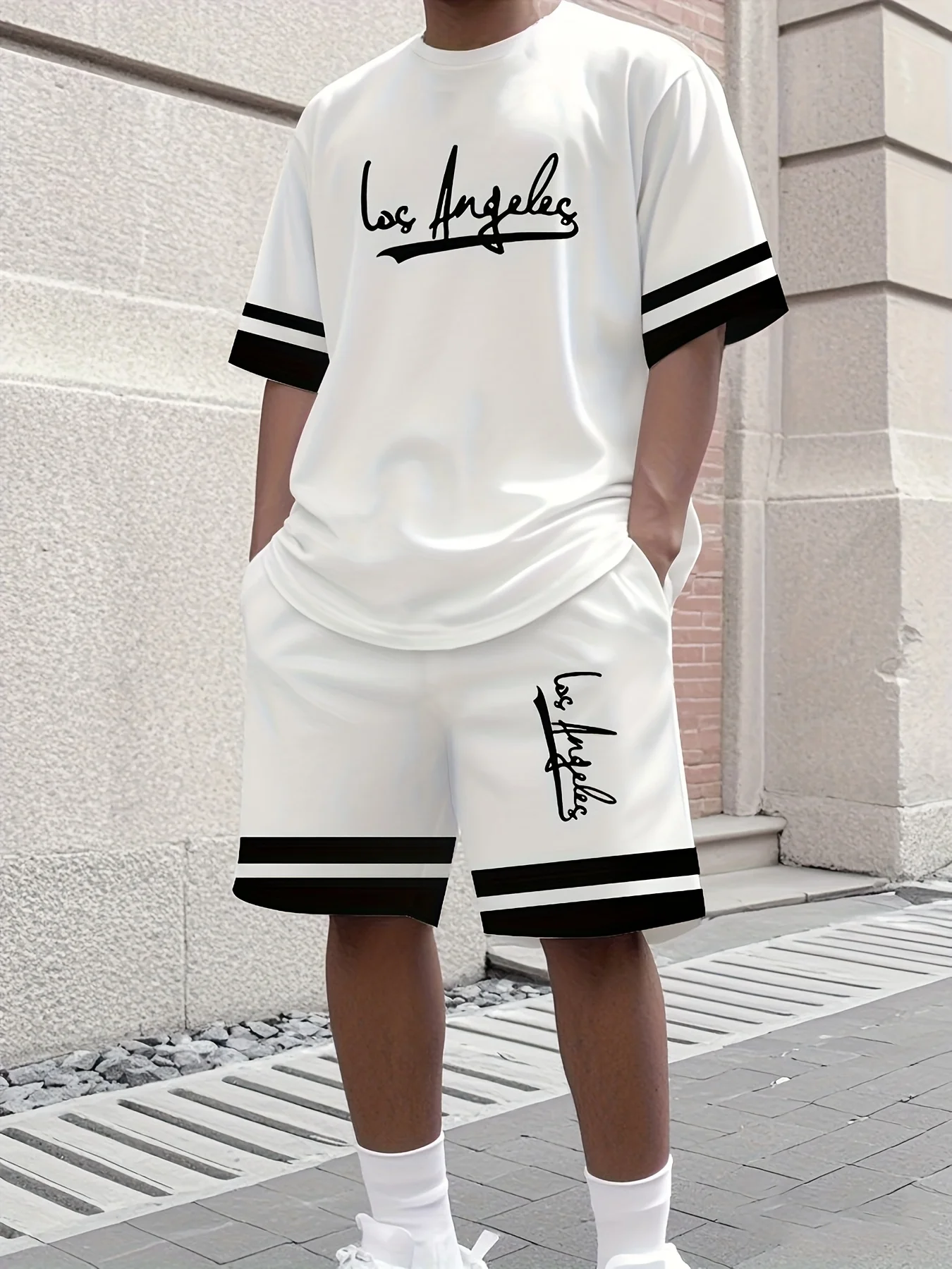 Новинка лета 2025 года, мужская повседневная футболка с короткими рукавами и шорты в полоску с 3D принтом для взрослых, комплект из 2 предметов для бега