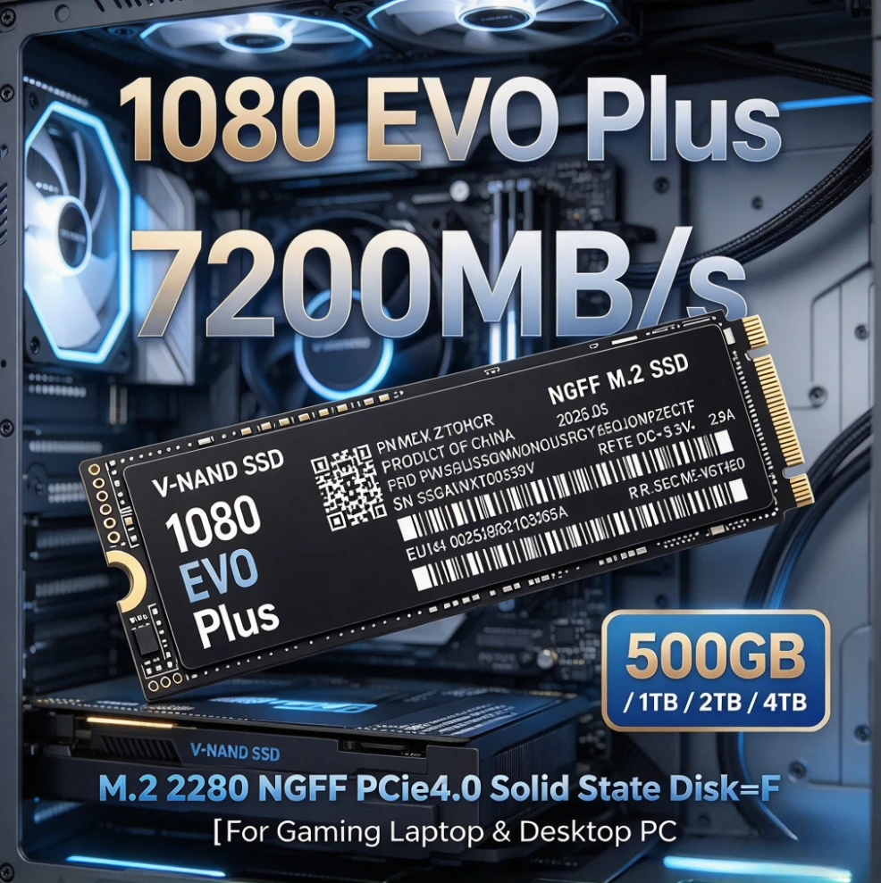 1080 EVO plus M.2 2280 NGFF SSD,High Speed 7200MB/s PCIe4.0,500GB/1TB/2TB/4TB for Laptop,Desktop PC & Gaming Storage