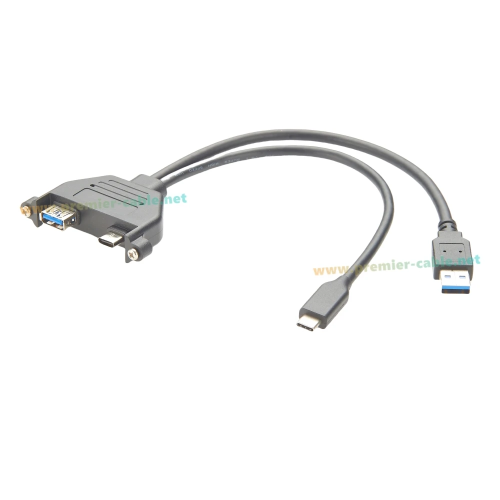 Dual-Port USB 3.0 und USB Typ C 3.1 Verlängerungskabel (männlich auf weiblich) 10Gbps Kombi-Schraubanschluss für bündige Montage, Lade- und Datenkabel – Detail 4