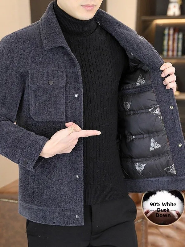 

Men's Sli Casual Woolen Coat Winter Warm Du down Jaet Outerwear Cold Resistance Faion Urban Wear Long Sve Slim Fit