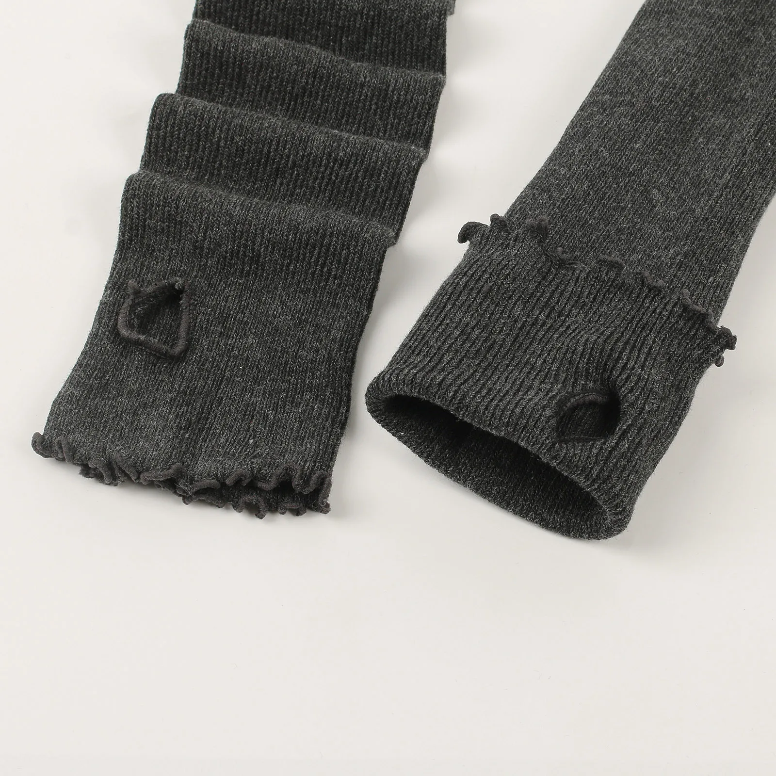 Mitaines tricotées chauffe-bras en coton chaud, gants sans doigts tricotés avec bord de feuille de Lotus pour l'escalade, le Jogging, la climatisation