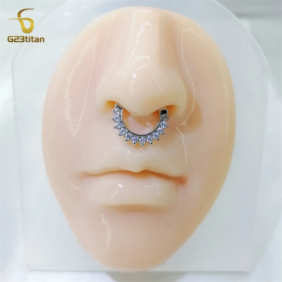 G23titan 16G 8mm Septum Clicker Crystal Zircon Nose Piercing Ring G23 Titanium Bar Silver Color Body Jewelry Gothic Accessories