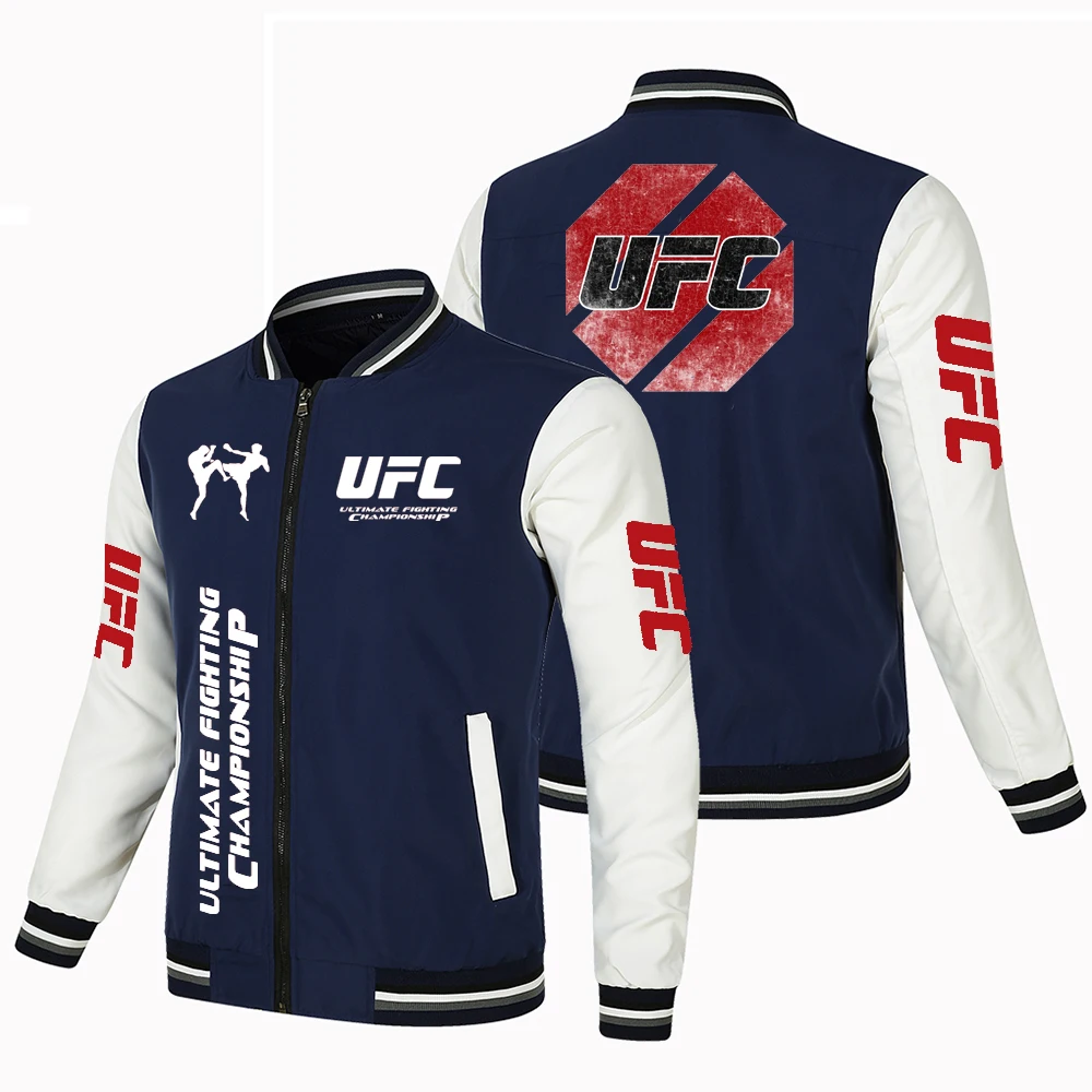 بلوزة عصرية جديدة محظورة الألوان، زي بيسبول، سترة رياضية، سترة مطبوعة بشعار UFC Ultimate Fighting، أكمام طويلة فضفاضة