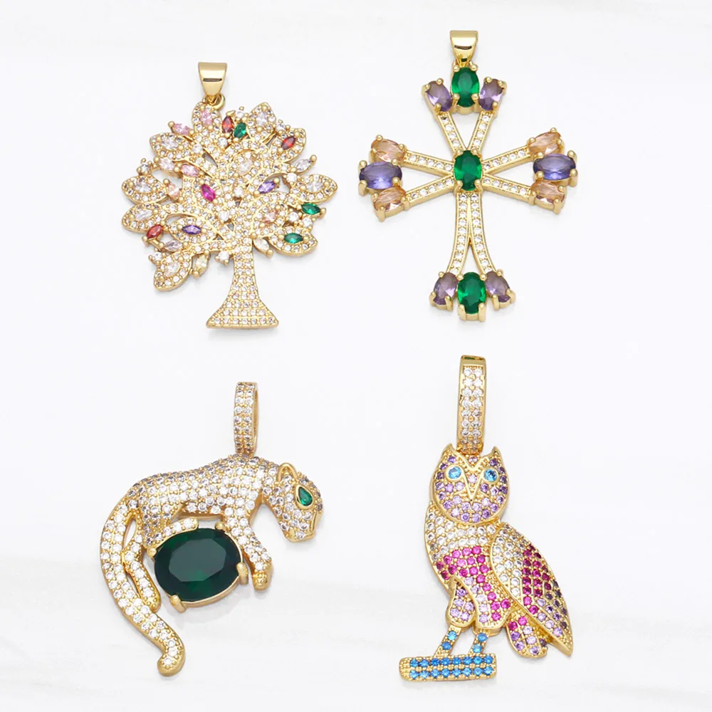 Large Tree of Life Necklace Pendant for Jewelry Making Gold Plated Copper Zirconia Animal Accessories for Jewelry pdta656