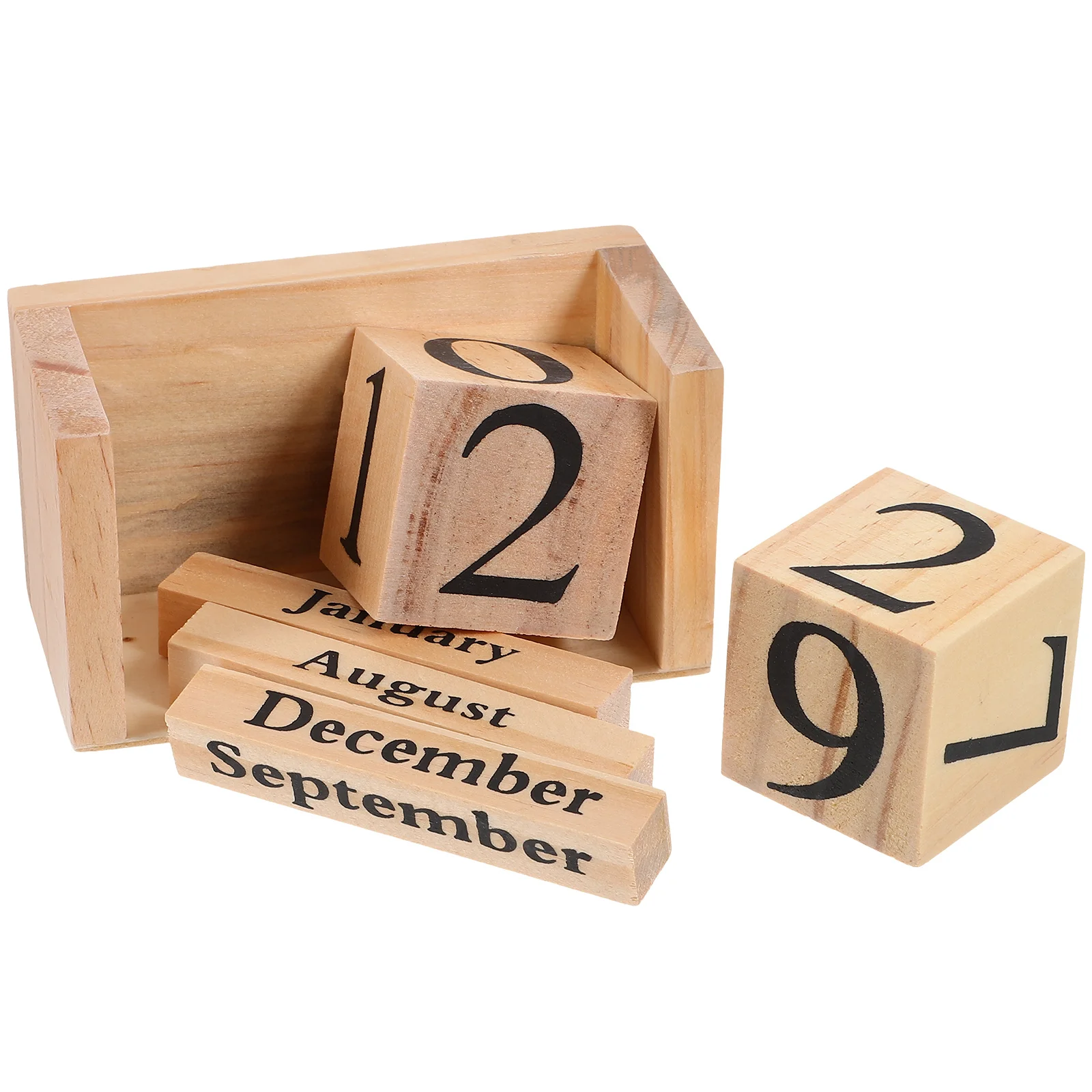 

Wooden Square Desktop Decoration Retro Calendar Blocks Stylish European Design Home Office Use Perpetual Reusable Black Elegant