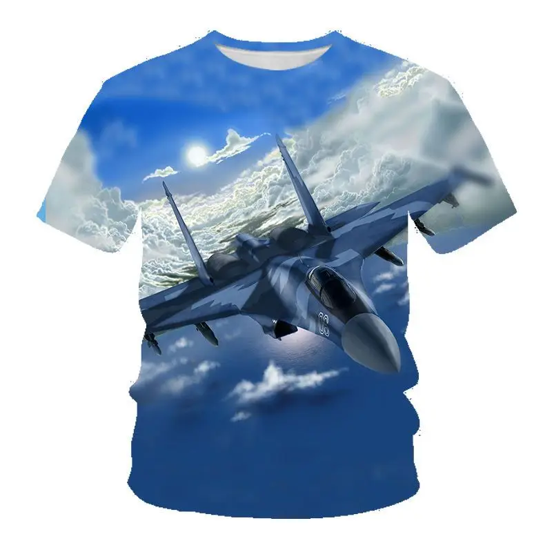 T-shirts Kawaii 3D Print Summer Aircraft Fighter T Shirt Fashion Kids Casual Boys Girls Round Neck Tshirt Children\'s clothing