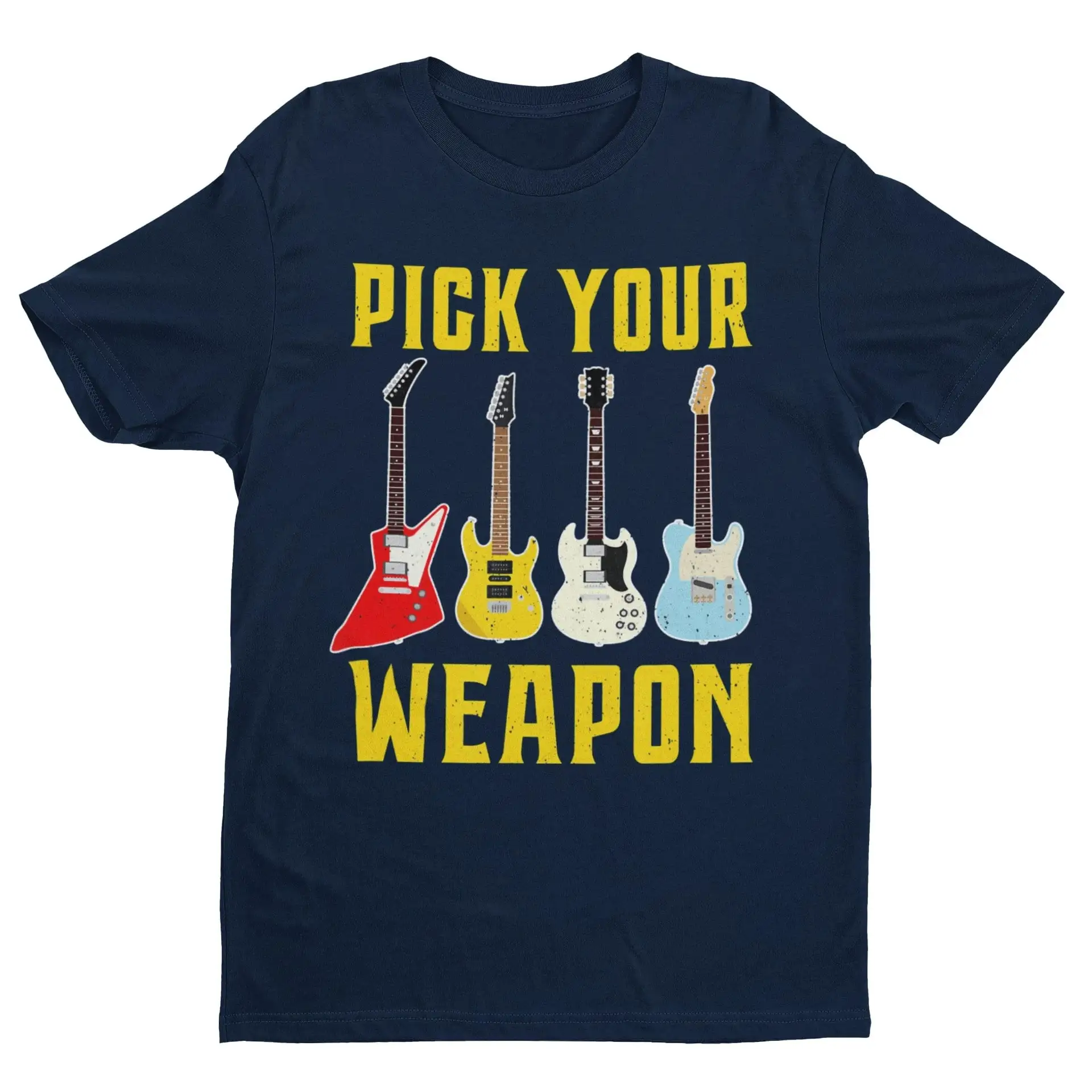 

Pick Your Weapon Funny Guitar T Shirt With A Selection of Guitars graphic print gift for guitarist G18