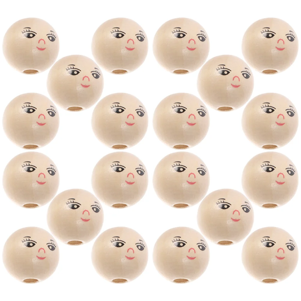 Beads With Face Round Wooden Smile Face Beads Wood Loose Round Spacer With Hole DIY Children\'S Beads Log Color Face Head