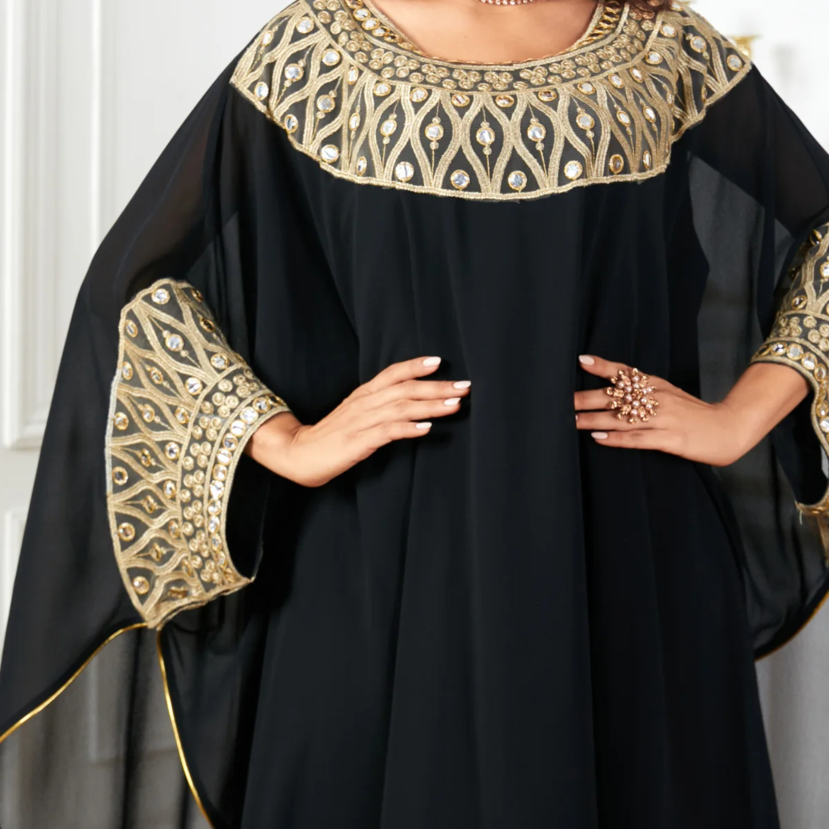 Marokko-Kaftan, schwarzes muslimisches Maxikleid mit Fledermausärmeln für Frauen, 2024, Dubai, Abaya, Türkei, arabische Robe, Kaftan, Djellaba, Jalabiya Eid