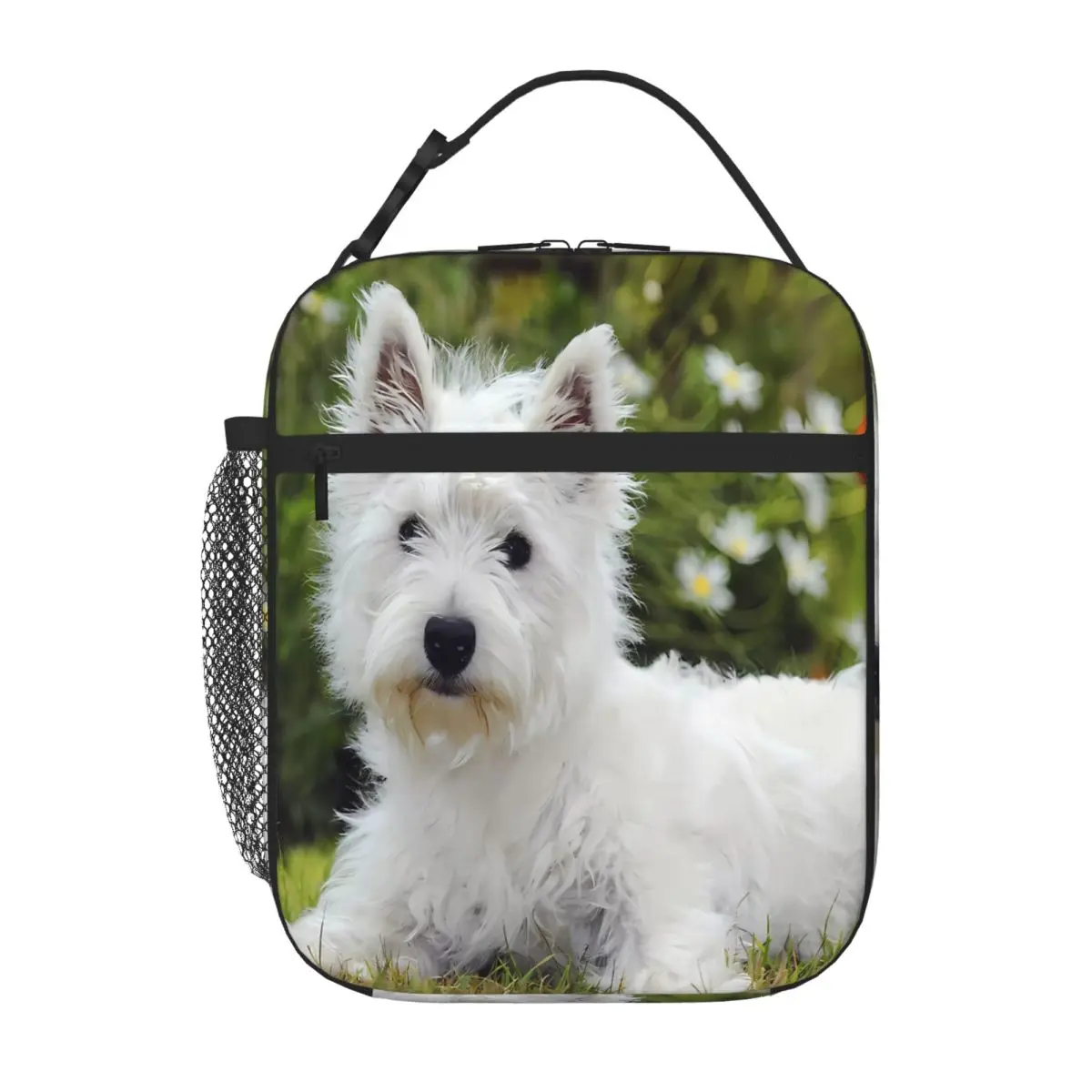 Bestselling White West Highland Terrier Westie Puppy Industrial Style Lunch Box Bag Open Air Meal Lunch Tote