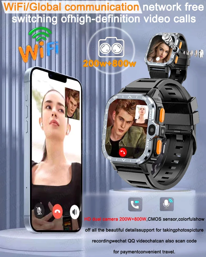 For Fashion 4g 2025 New GPS 4G 5G Smart Watch Dual Camera 64/16GB Memory WiFi Waterproof Telephone SIM Card Smartwatch Android