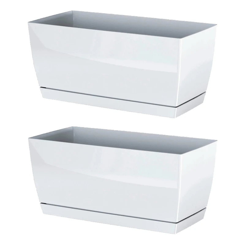 2x Plastic Planter WELLHOME Coubi Case P In White Color 50 (length) X 19(width) X 15 (height) Cm