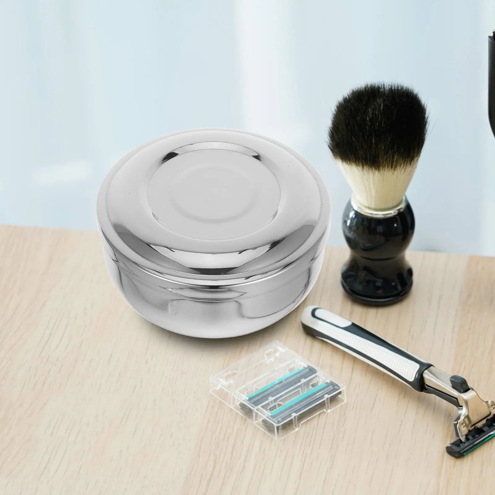 Stainless Steel Mens Shaving Soap Bowl Metal Shaving Cream Container with Lid Classic Wet Shave Mug Travel Essential
