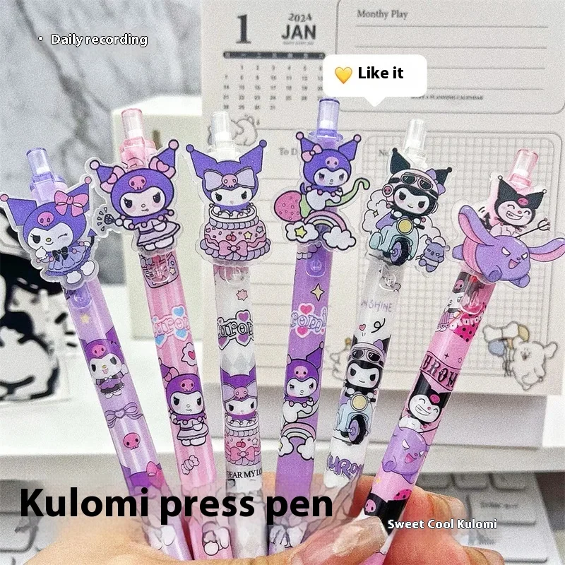 Imagem -03 - Sanrio Cartoon Kuromi Gel Pen Pressione o Patch Pen Black Kid Escrita Suprimentos Papelaria Novo Atacado 0.5 mm 24 Pcs 48 Pcs