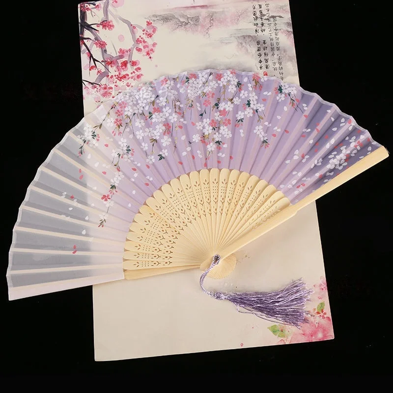 Vintage Oriental Floral Folding Fan With Soft Tassel Portable Hand Fan For Summer Cooling Photography Wedding Favors Decor - view 3
