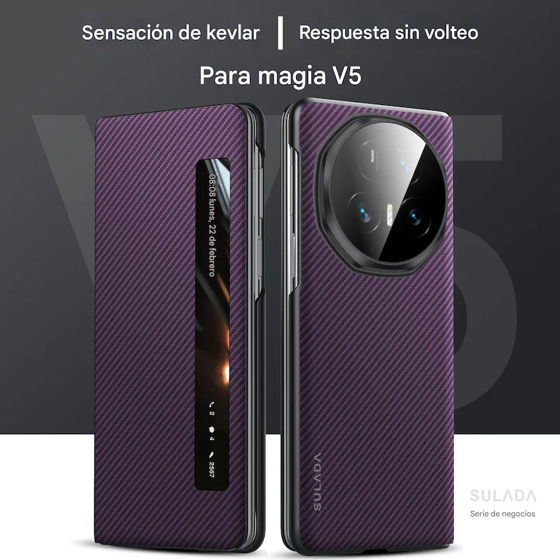 حافظة لهاتف Honor Magic V5 Sulada حافظة جلدية فاخرة بنمط ألياف الكربون Magsafe لهاتف Honor Magic V5 غطاء حماية مغناطيسي