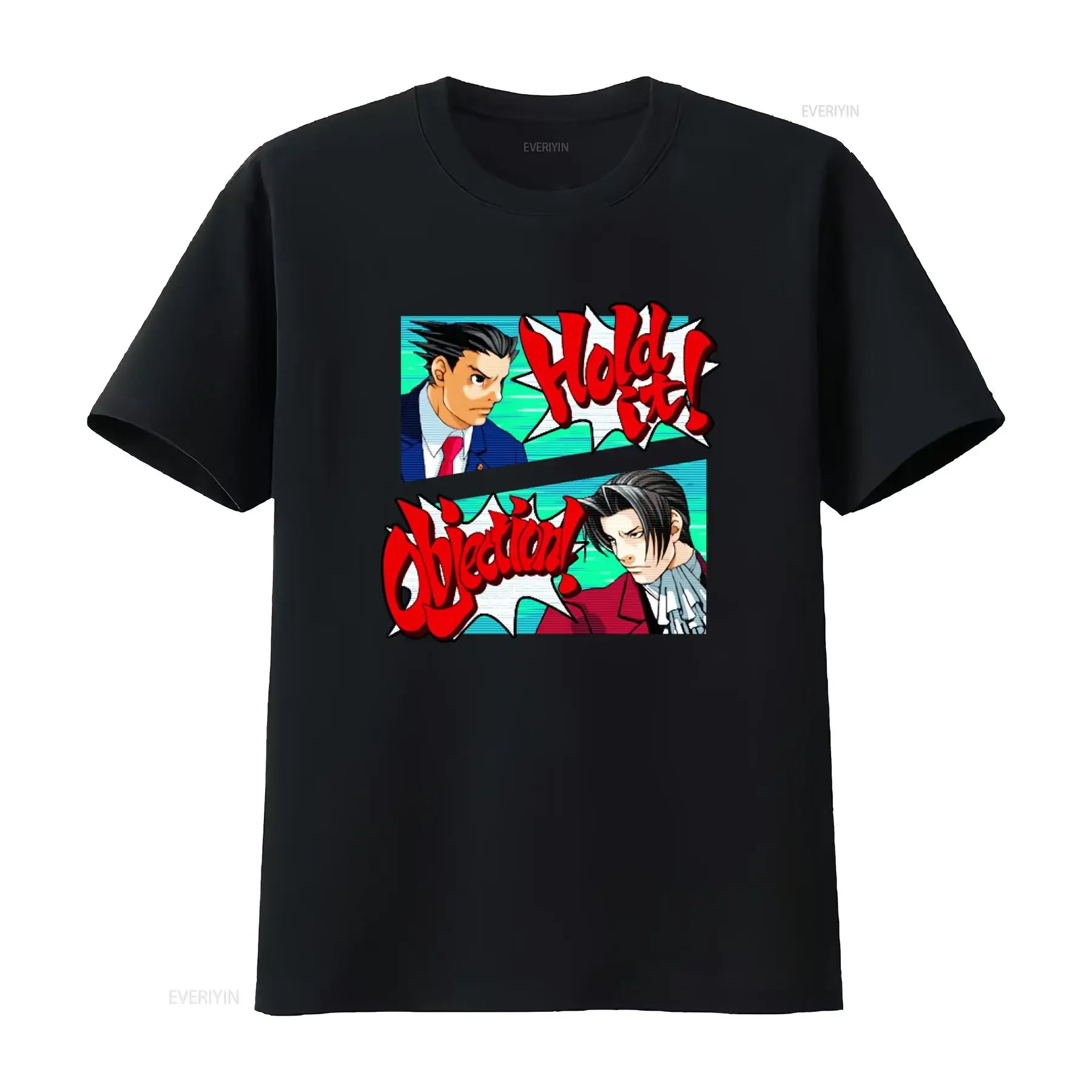 T-shirt de jeu Ace Attorney Phoenix Wright Objection Hold It pour impression vintage, lavé, doux, extensible, respirant et polyvalent
