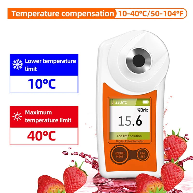 Medidor de azúcar eficiente, medidor de azúcar para frutas, pantalla Digital portátil de alta precisión, índice de refracción, instrumento de detección de azúcar de naranja