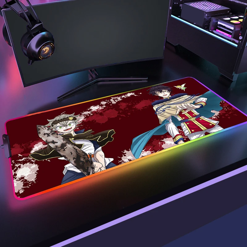 RGB Anime Mouse Pad Gaming Accessories Desk Mat LED Black Clover Game Mats Mousepad Xxl Deskmat Gamer Mause Office Pads Pc Large