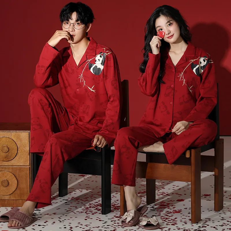 

Pure Cotton Couple Pajamas Set for Women in Spring Autumn Winter 2024 New Home Clothes with Long Sleeves Sleepwear for Men