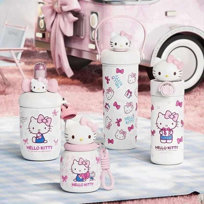 X&W Hello Kitty Pink Bow Cute Insulated Cup Leak Proof and Cold Proof Warm Coffee Cup Outdoor Sports Camping Portable Water Cup