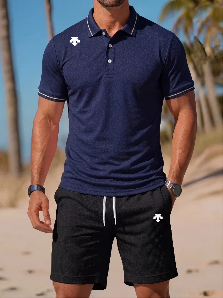 

High end printed polo shirt short sleeved set sports brand men's polo shirt printed shorts summer breathable casual T-shirt set