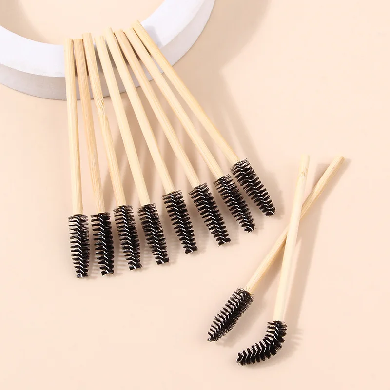 10/50PCS Bamboo Handle Eyelash Brush Disposable Eyebrow Comb Spiral Brush Multifunctional Eyelash Brush