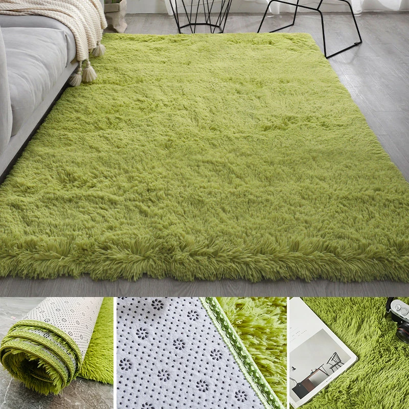 Soft Carpet For Living Room Green Bedroom Rug Long-Pile Non-Slip Baby Carpet Balcony Blanket Comfor Bedside Rugs Decoration