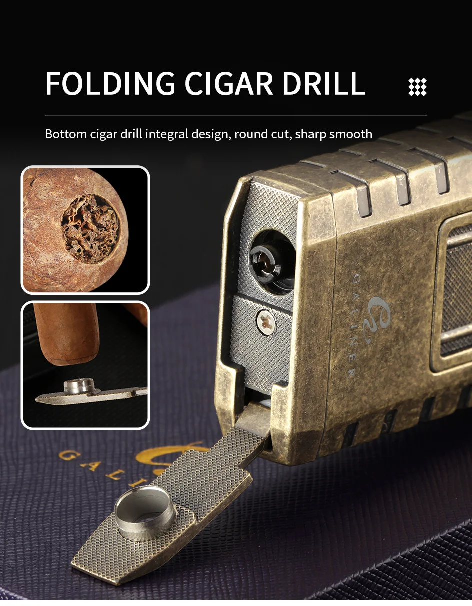 GALINER Cigar Cutter Lighter Set Smoking Accessories Puro Drill Punch New Unusual Lighter Jet Gas Charuto Knife