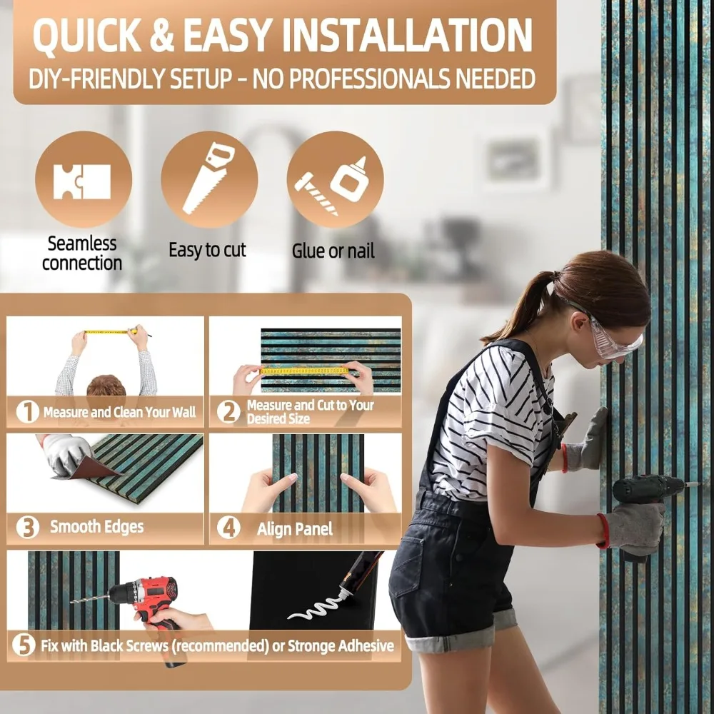 ألواح حائط خشبية - لوحة عتيقة مقاومة للصوت باللون الأزرق المخضر لديكور الحائط الداخلي، تصميم حديث، 94 × 12، 4 عبوات