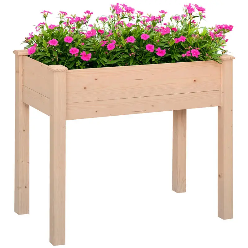

Outsunny 34'' Raised Garden Bed, Elevated Wooden Planter Box DIY Paint with Holes for Vegetables, Herb and Flowers Backyard Use