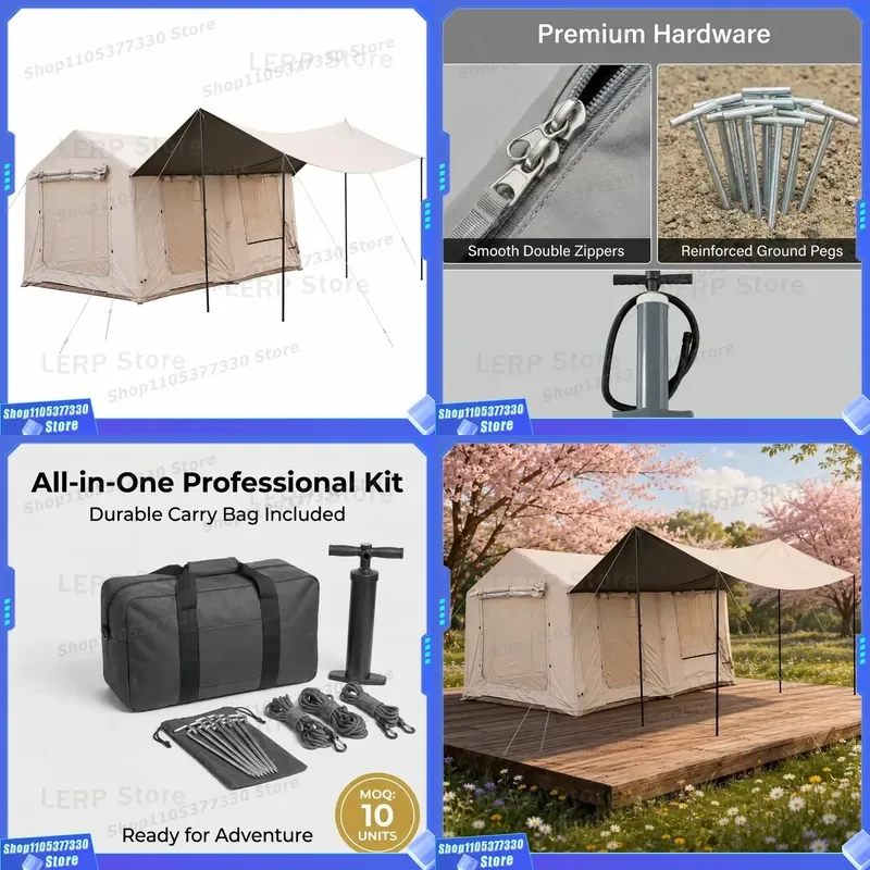 Extreme Sun Protection 12sqm Family Tent Integrated Sunshade Tarp Multi-room Luxury Glamping House Waterproof Oxford Fabric