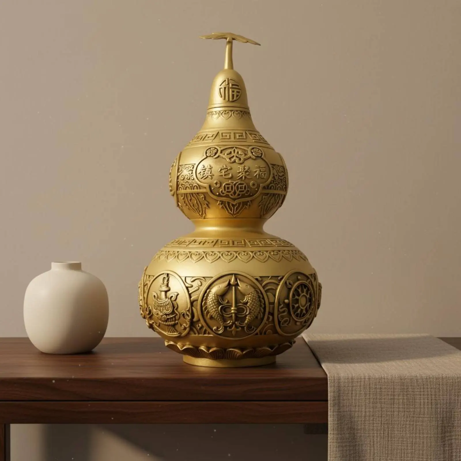 

Изысканная латунная статуэтка-тыква: Декоративная фигурка Фэн-шуй с тонкой резьбой, настольная скульптура