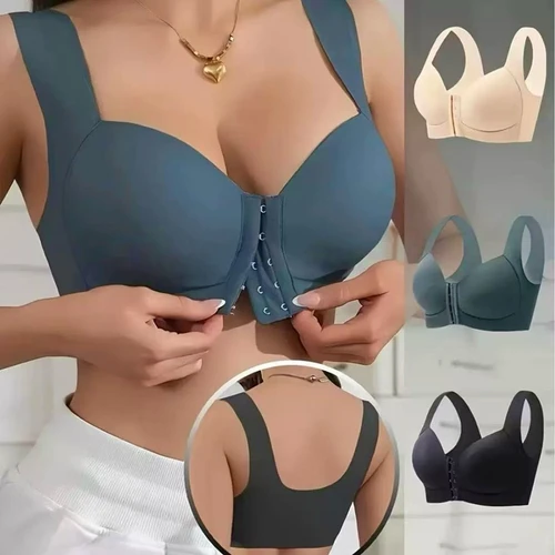 Imagen 2 del producto Sujetador con botones delanteros sin costuras para mujer, talla grande, estilo chaleco, copa fija, ropa interior cómoda para todo el día