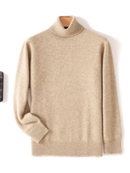 Suéter grueso de Cachemira para hombre, jersey de cuello vuelto, estilo básico, prendas de punto suaves y cálidas, Tops de manga larga, otoño e invierno, 100%