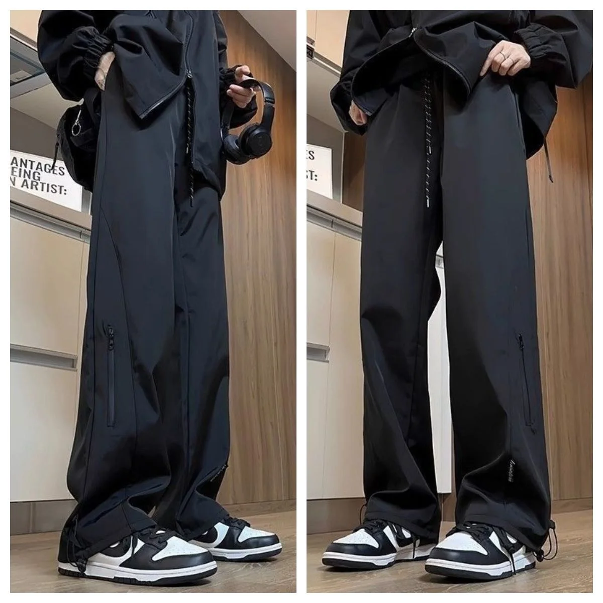 

2025 autumn and winter new men's work pants, loose straight tube windproof outdoor casual pants, calf zipper design pants