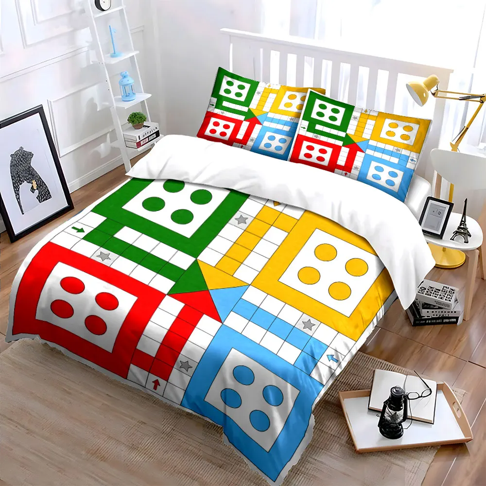 Classic games Flying Chess Board Print Bedding Set 1Duvet Cover 2Pillowcases for Adult and Children Luxury Gift