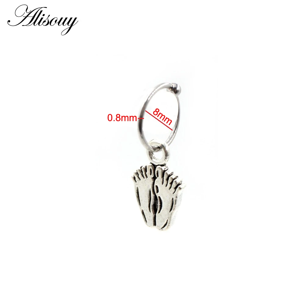 Alisouy 1pc Steel Heart Star Dangle Captive Bead Ring Ear Hoop Nose Ring Tragus Cartilalge Earring Piercing Ring Body Jewelry