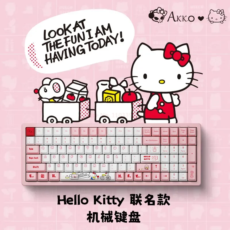 Imagem -06 - Sanrio-kawaii Teclado Gaming Mecânica Olá Kitty Melody Cinnamoroll Pochacco Kuromi Tri-mode Wired Escritório Presente Fan