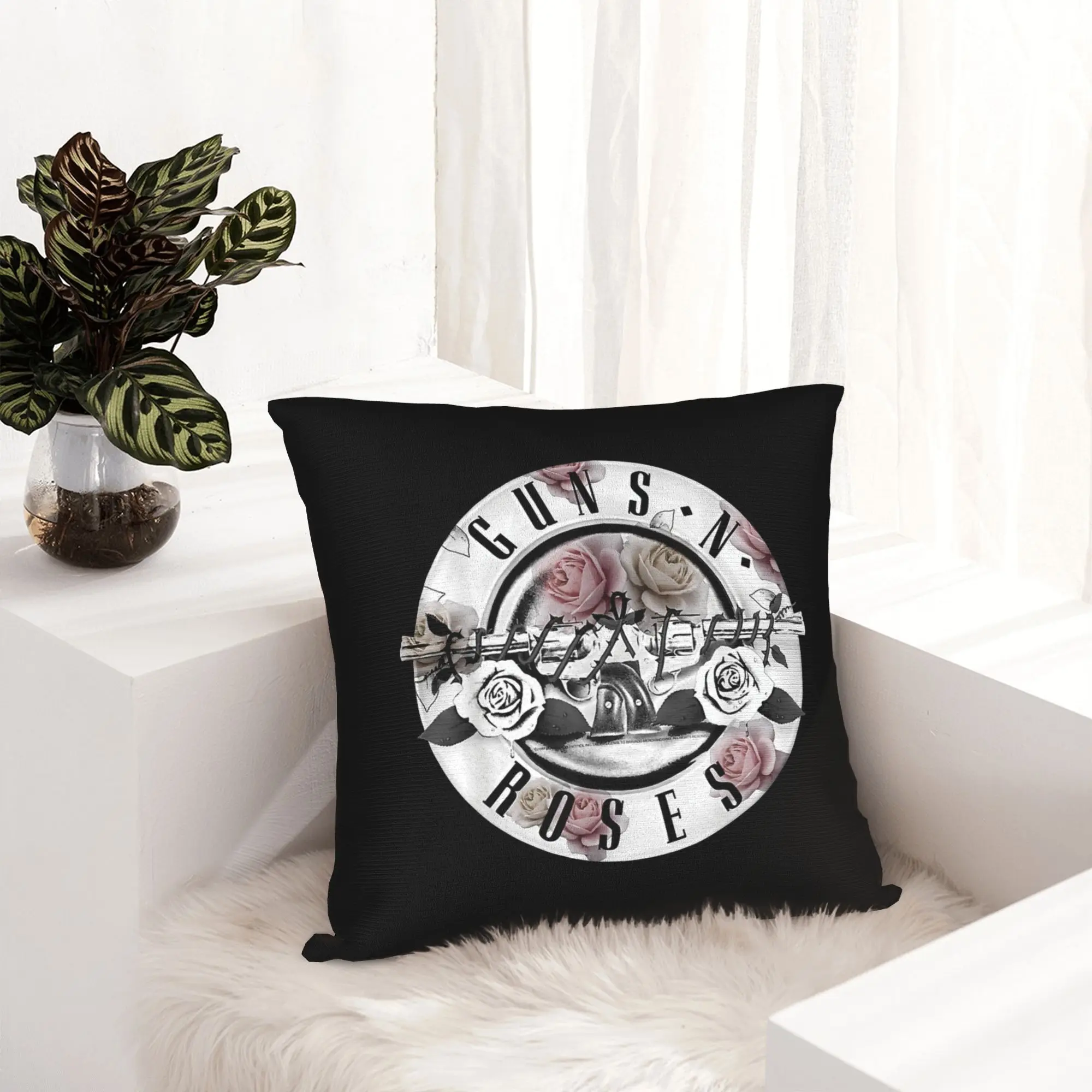 G-Guns N Roses Floral Bullet Pillowcase Printed Polyester Cushion Cover Decorative  Pillow Case Cover Home Drop Shipping 40*40cm