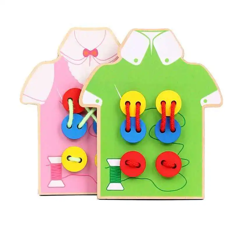 Wooden Dressing Busy Board Button Threading Montessori Early Learning Basic Life Skills Educational Toys For Boys Girls