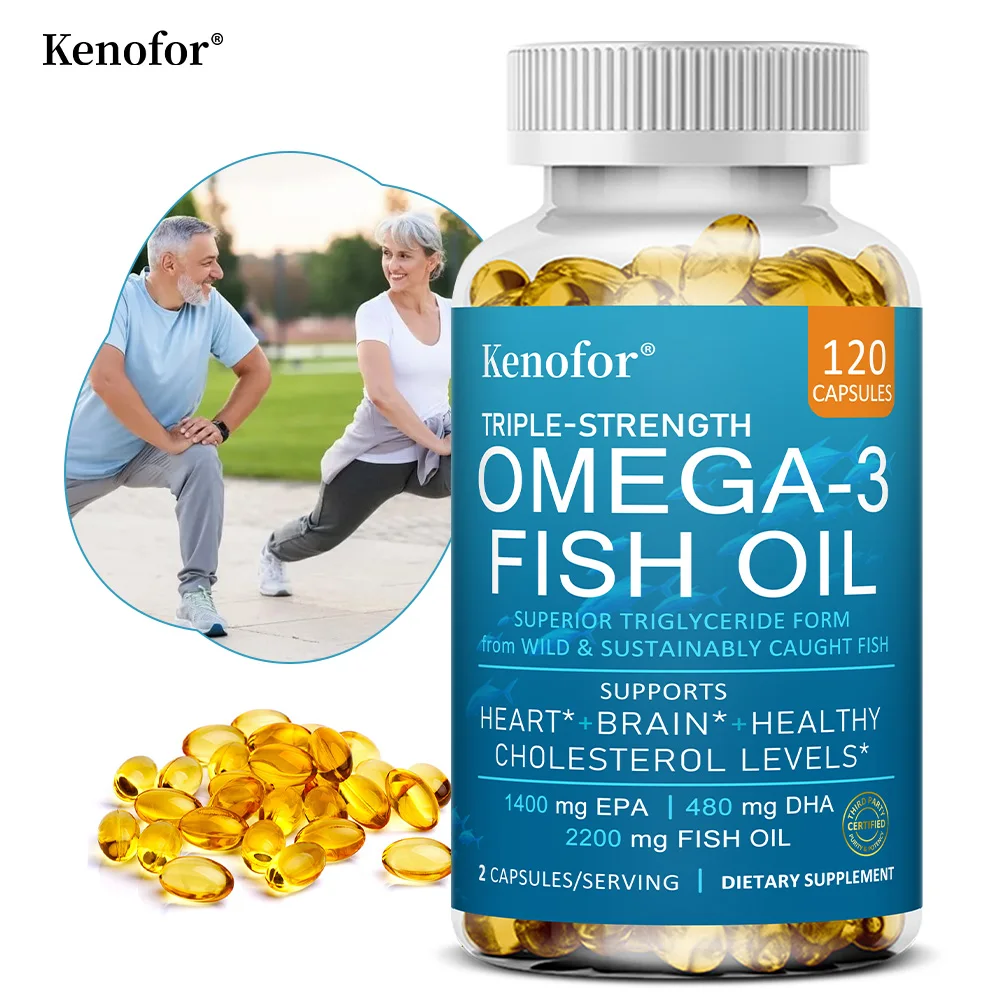 Kenofor Omega 3 Fish Oil Capusles with EPA & DHA Helps Brain Development & Cardiovascular Health for Eye and Skin Health