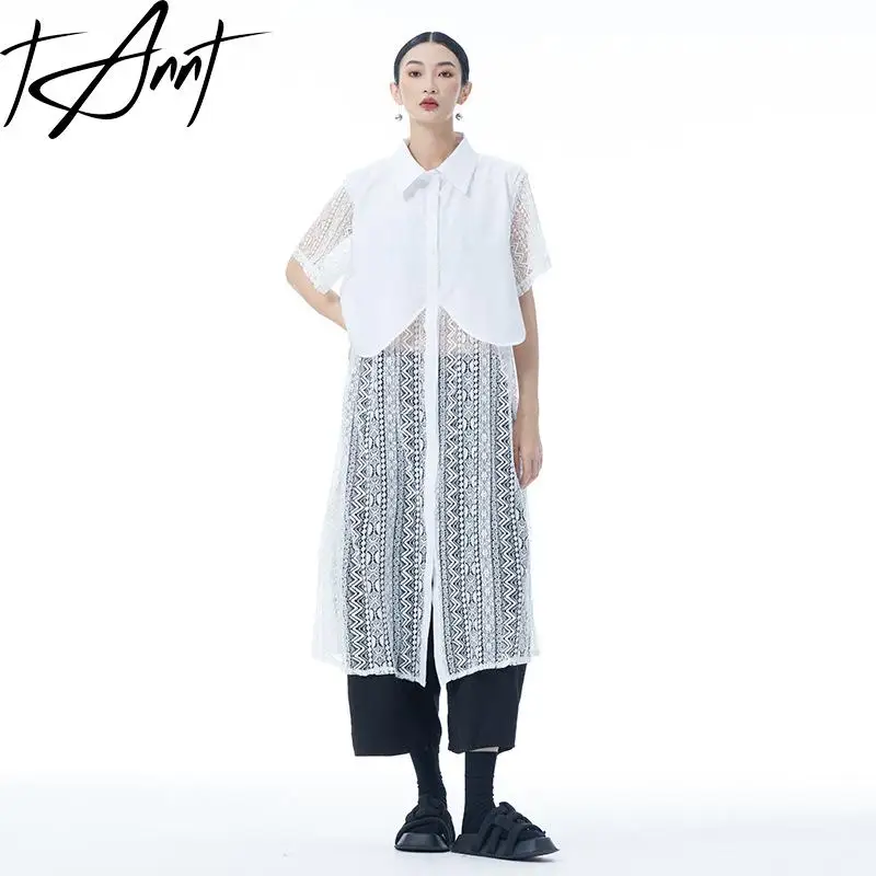 

Tannt Women Dress Asymmetrical Lace Patchwork Hollow Out Long Shirts Dresses Irregular Fashion Loose Summer Long Dresses 2025