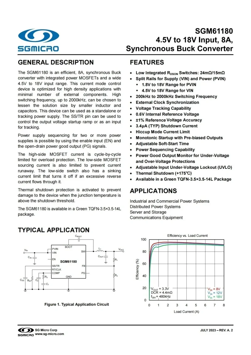 5Pcs/Lot SGM61180XTRI14G/TR TQFN-14 ,4.5V~18V Input,8A,Synchronous Buck Converter,Integrated Circuit IC,Electronics