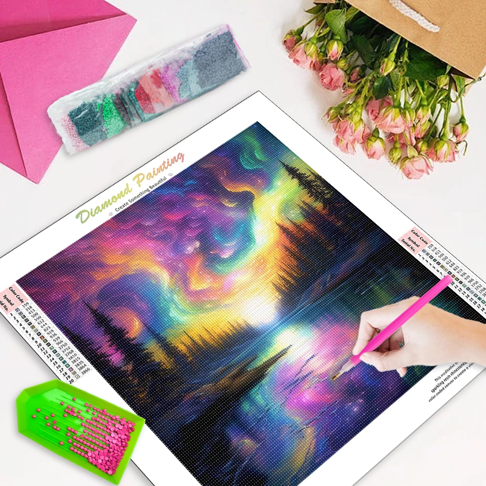 RUOPOTY-5D Crystal Diamond Painting,Scenic Aurora Park,Diamond Mosaic,Rhinestones,Diamond Art Accessories,Adults Crafts,Diy Kit